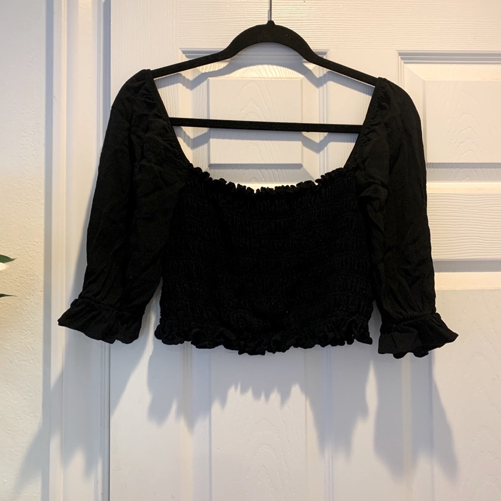 Forever 21 Smocked Puff Sleeve Crop Top
